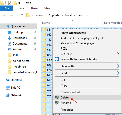 Delete Temp Files Windows 10